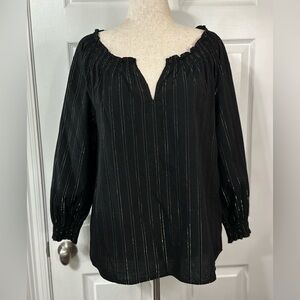 Crown & Ivy Top Women’s Size L Black & Gold Accents Lurex Thread